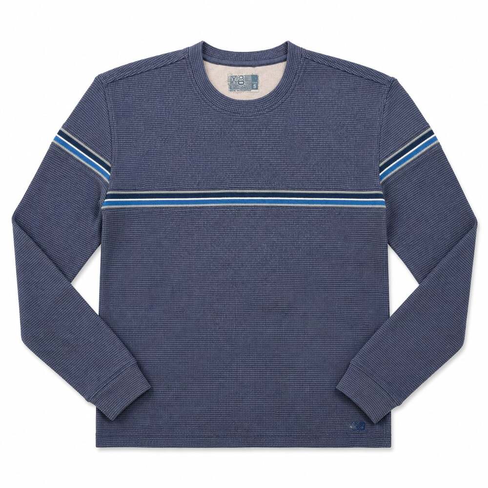 Y2K XG Men's Oversized Long Sleeve Waffle Knit Crewneck Shirt Blue Size S